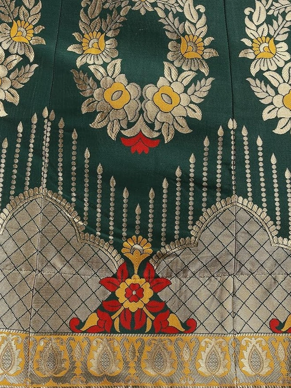 Deepa's Vasthraalayam Women's Jacquard Semi-Stitched Lehenga choli - Semi Stitched, Dark Green