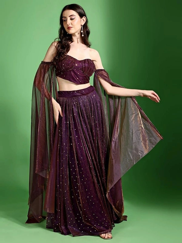 Deepa's Vasthraalayam Women's Polyester Semi-Stitched Lehenga Choli - Semi Stitched, Wine