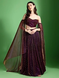 Deepa's Vasthraalayam Women's Polyester Semi-Stitched Lehenga Choli - Semi Stitched, Wine