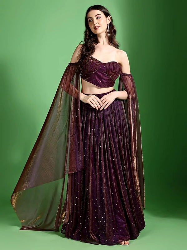 Deepa's Vasthraalayam Women's Polyester Semi-Stitched Lehenga Choli - Semi Stitched, Wine