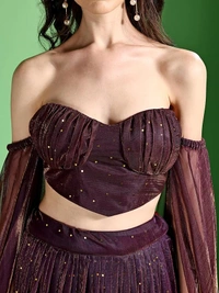 Deepa's Vasthraalayam Women's Polyester Semi-Stitched Lehenga Choli - Semi Stitched, Wine