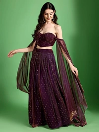 Deepa's Vasthraalayam Women's Polyester Semi-Stitched Lehenga Choli - Semi Stitched, Wine