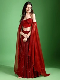 Deepa's Vasthraalayam Women's Polyester Semi-Stitched Lehenga Choli - Semi Stitched, Red
