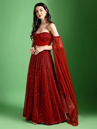 Deepa's Vasthraalayam Women's Polyester Semi-Stitched Lehenga Choli - Semi Stitched, Red