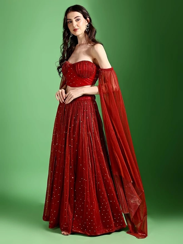 Deepa's Vasthraalayam Women's Polyester Semi-Stitched Lehenga Choli - Semi Stitched, Red