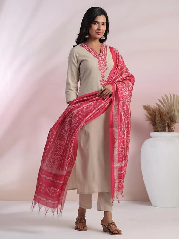 Deepa's Vasthraalayam Women's Rayon Embroidered Straight Kurta with Pant & Dupatta - 4XL, Pink