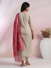 Deepa's Vasthraalayam Women's Rayon Embroidered Straight Kurta with Pant & Dupatta - 4XL, Pink