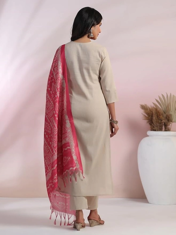 Deepa's Vasthraalayam Women's Rayon Embroidered Straight Kurta with Pant & Dupatta - 4XL, Pink