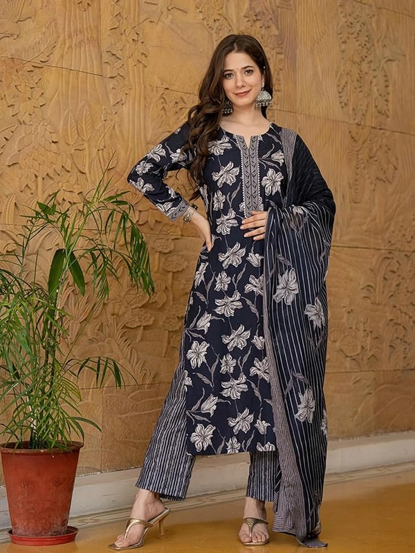Deepa's Vasthraalayam Women's Rayon Floral Straight Printed Kurta - 4XL, Black