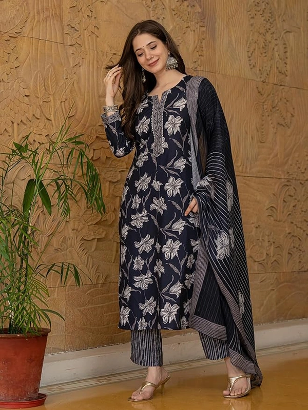 Deepa's Vasthraalayam Women's Rayon Floral Straight Printed Kurta - 4XL, Black