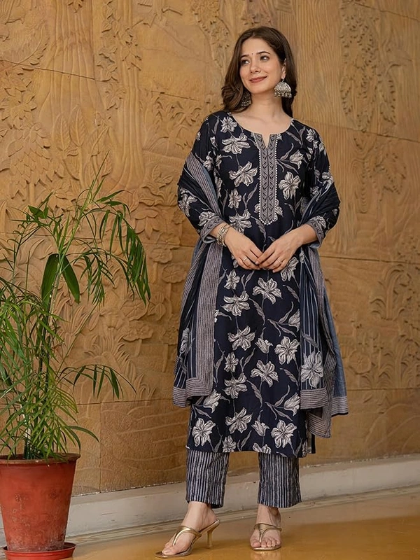 Deepa's Vasthraalayam Women's Rayon Floral Straight Printed Kurta - 4XL, Black