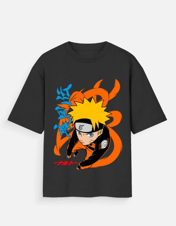 Deepa's Vasthraalayam Naruto Uzumaki Oversized T-Shirt - XXL, BLACK