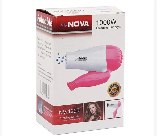Nova NV‑1290 Foldable Hair Dryer 1000W Travel‑Friendly 2‑Speed Compact Hair Dryer for Men Women Blue Fast Drying Lightweight