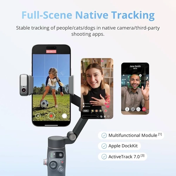 DJI Osmo Mobile 8 Gimbal Stabilizer for Phone, Native Tracking with Audio & Lighting, 360° Pan Rotation, Built-in Extension Rod & Tripod, 10h Battery, Extension Rod, Robust 3-Axis Stabilization