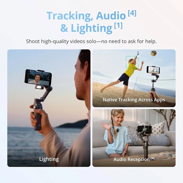 DJI Osmo Mobile 8 Gimbal Stabilizer for Phone, Native Tracking with Audio & Lighting, 360° Pan Rotation, Built-in Extension Rod & Tripod, 10h Battery, Extension Rod, Robust 3-Axis Stabilization