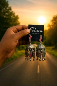 Silvana South Indian Oxidized Jhumka Earrings – Colourful South Indian Jhumka - Free