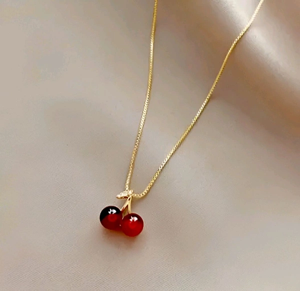 Gold Plated Cherry Pendant Necklace for Women & Girls