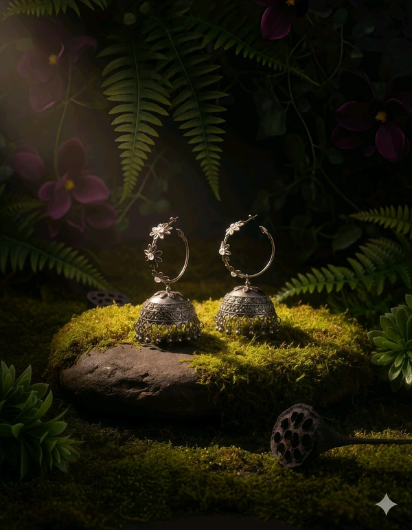 Oxidised Floral Hoop Jhumka Earrings for Women & Girls