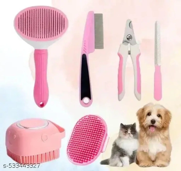 1 Pet Grooming Kit - Dog Hair Remover Comb, Flea Comb, Shampoo Brush, Nail Clippers with Filer & Palm Gloves for Dogs & Cats