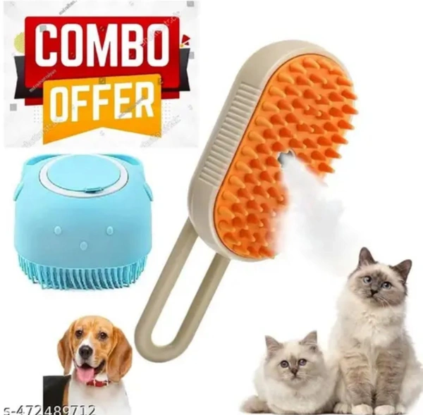 3 In1 Pet Steam Brush - One-Touch Spray Pet Hair Removal Tool 360°Rotating Handle Cat Brush With Steam Silicone Massage Comb Cat Brush For Shedding Multifunctional Dog Hair Brush & Dog Bath Brush | Soft Silicone Bristles Pet Grooming/Bathing & Massage Brushes Dog & Cat Accessories