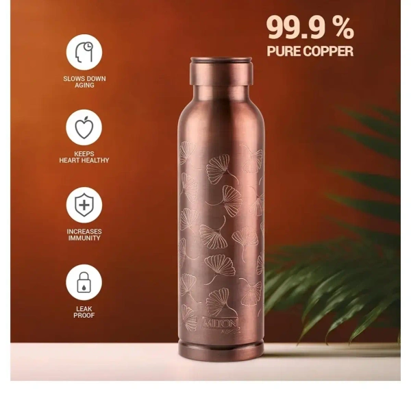MILTON Copper Swasth Water Bottle 940 ml Copper Petals