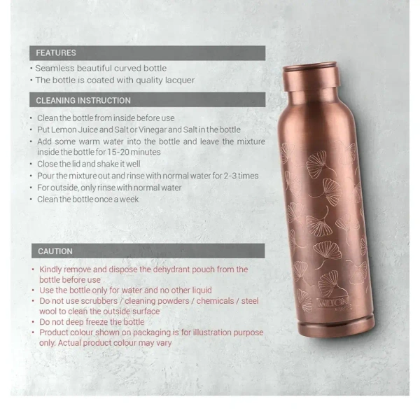 MILTON Copper Swasth Water Bottle 940 ml Copper Petals