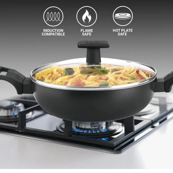MILTON Milton Pro Cook Granito Kadhai With Glass Lid Size 28 Cm