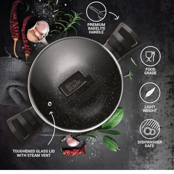 MILTON Milton Pro Cook Granito Kadhai With Glass Lid Size 28 Cm