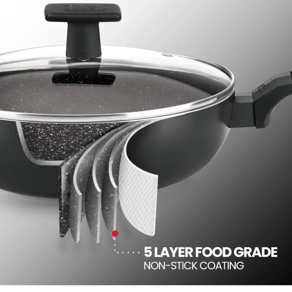 MILTON Milton Pro Cook Granito Kadhai With Glass Lid Size 28 Cm