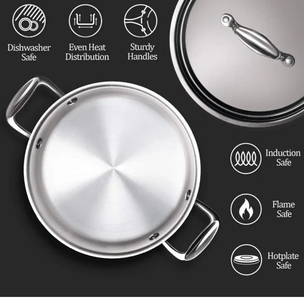 MILTON Milton Pro Cook Tri Ply Stainless Steel Casserole With Lid Size 24 Cm