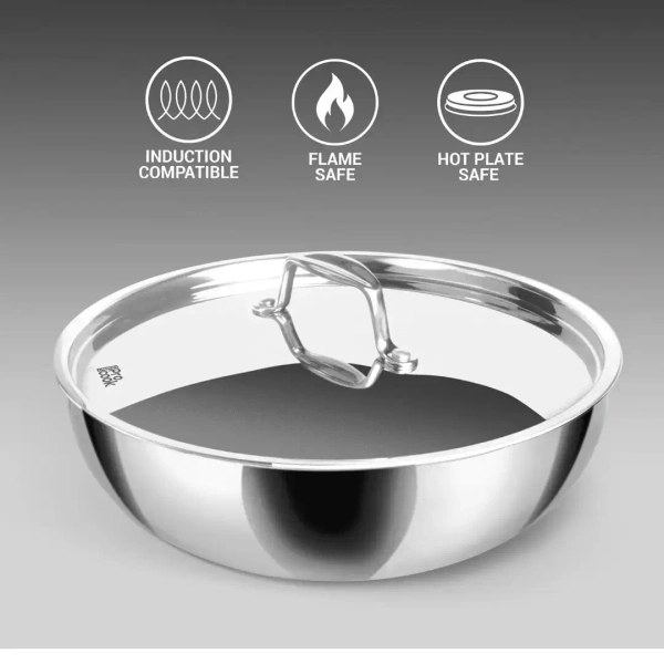 MILTON Pro cook Triply Stainless Steel Tasla with S S Lid 26 Cm