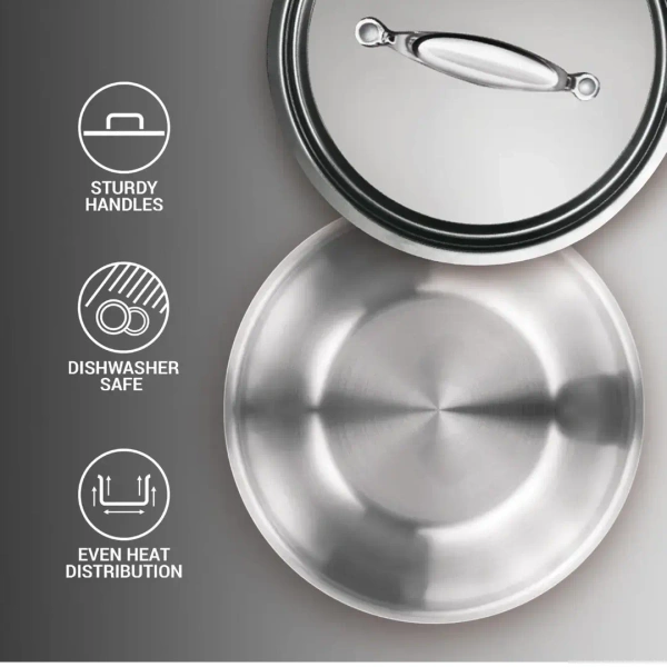 MILTON Pro cook Triply Stainless Steel Tasla with S S Lid 26 Cm