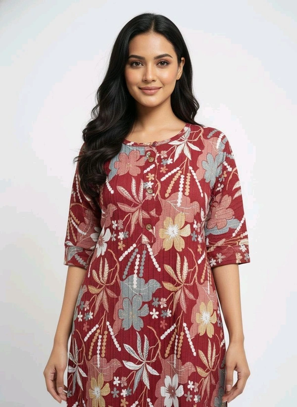 Aanya Floral Printed Popcorn Kurti Red - L