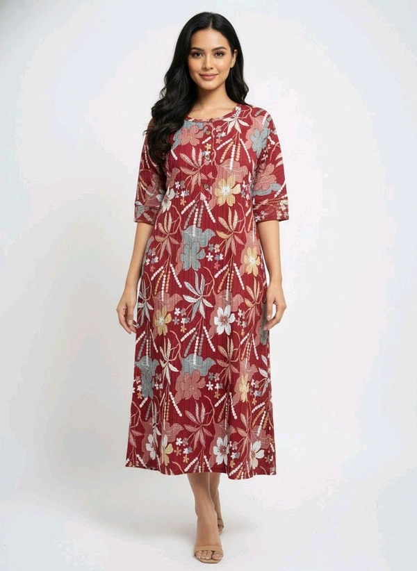 Aanya Floral Printed Popcorn Kurti Red - L