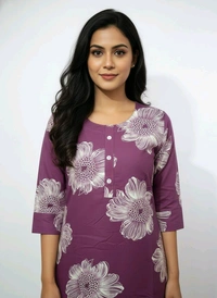 Thrinaiga Floral Printed Pure Cotton Kurti Purple - M