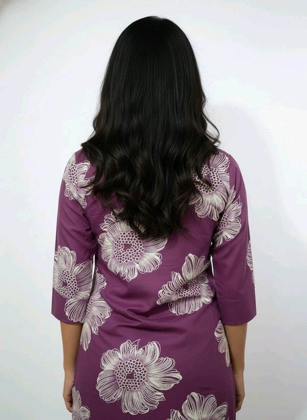 Thrinaiga Floral Printed Pure Cotton Kurti Purple - M