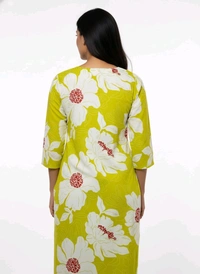 Thrinaiga Floral Printed Pure Cotton Kurti Yellow - M