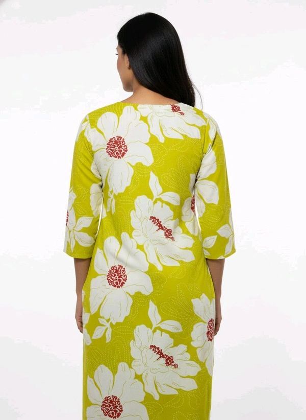 Thrinaiga Floral Printed Pure Cotton Kurti Yellow - M
