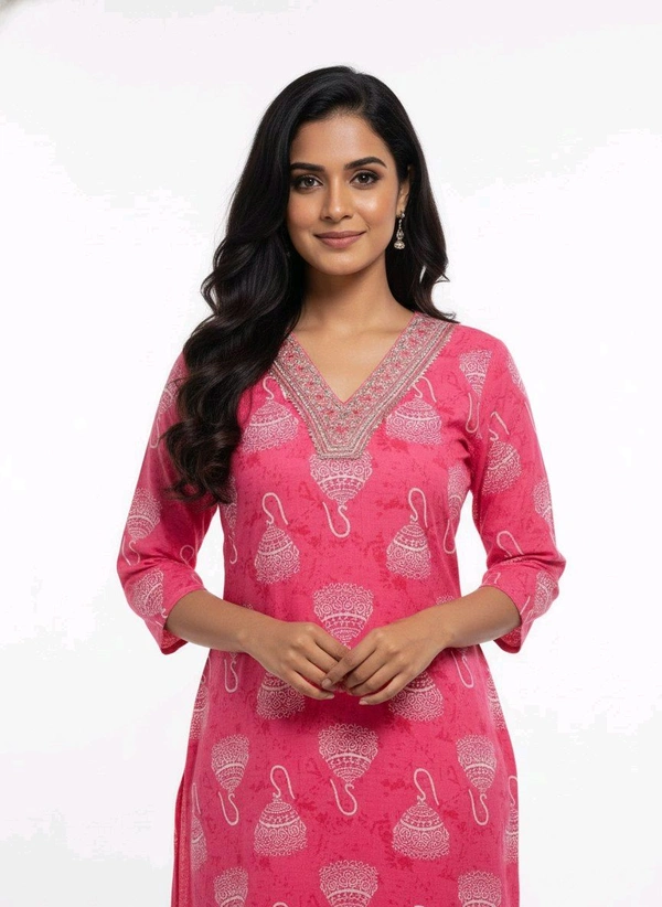 S K S Fashion Floral Printed Cotton Kurti With Palazzo Rose - M