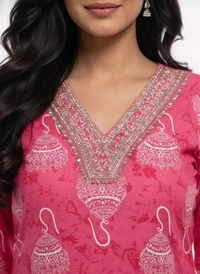 S K S Fashion Floral Printed Cotton Kurti With Palazzo Rose - M