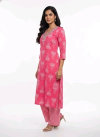S K S Fashion Floral Printed Cotton Kurti With Palazzo Rose - M
