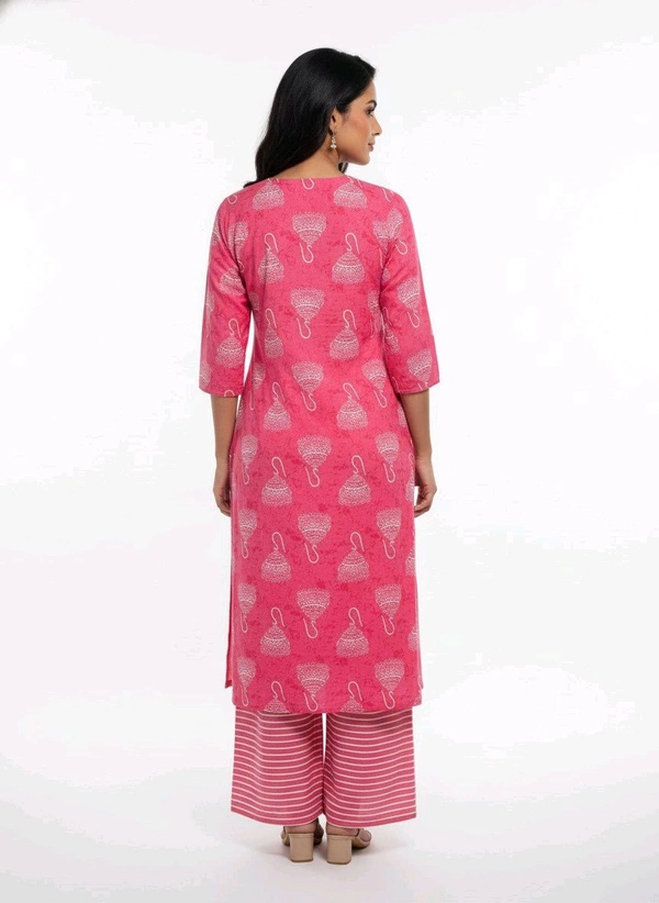 S K S Fashion Floral Printed Cotton Kurti With Palazzo Rose - M
