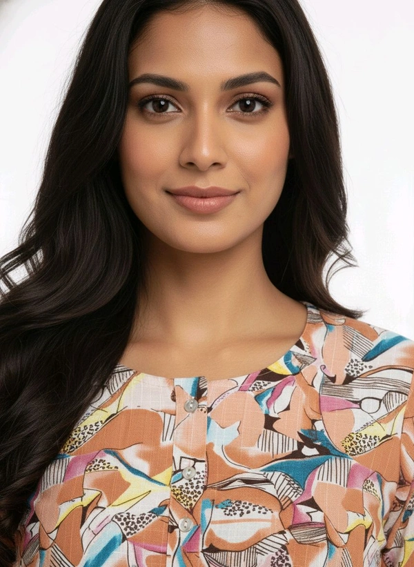 Thrinaiga Floral Printed Popcorn Kurti Peach - L