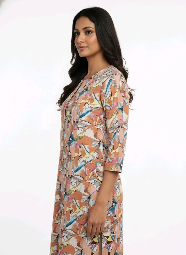 Thrinaiga Floral Printed Popcorn Kurti Peach - L