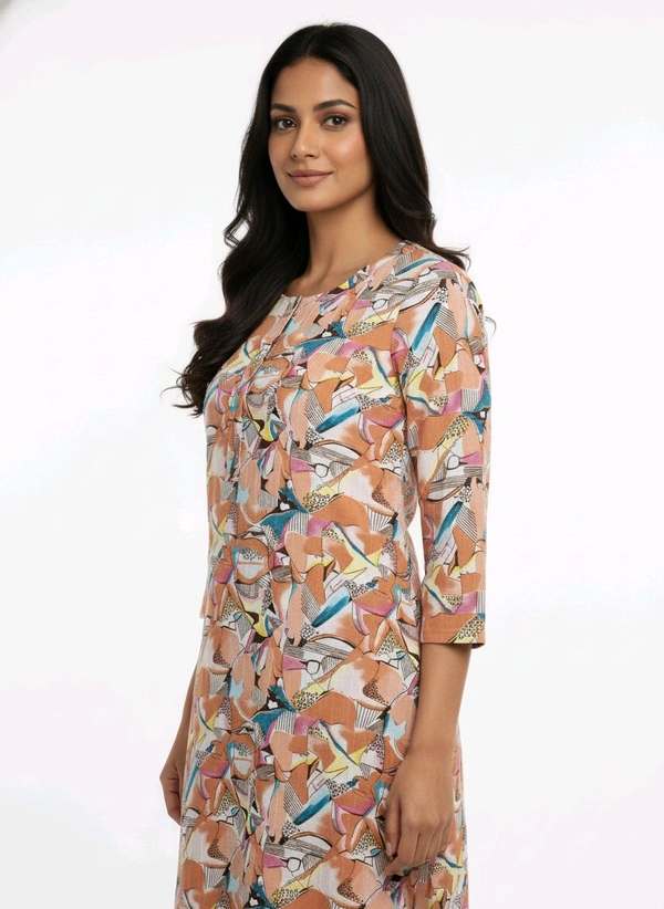 Thrinaiga Floral Printed Popcorn Kurti Peach - L