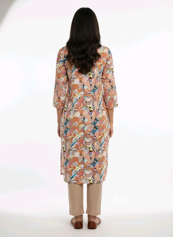 Thrinaiga Floral Printed Popcorn Kurti Peach - L