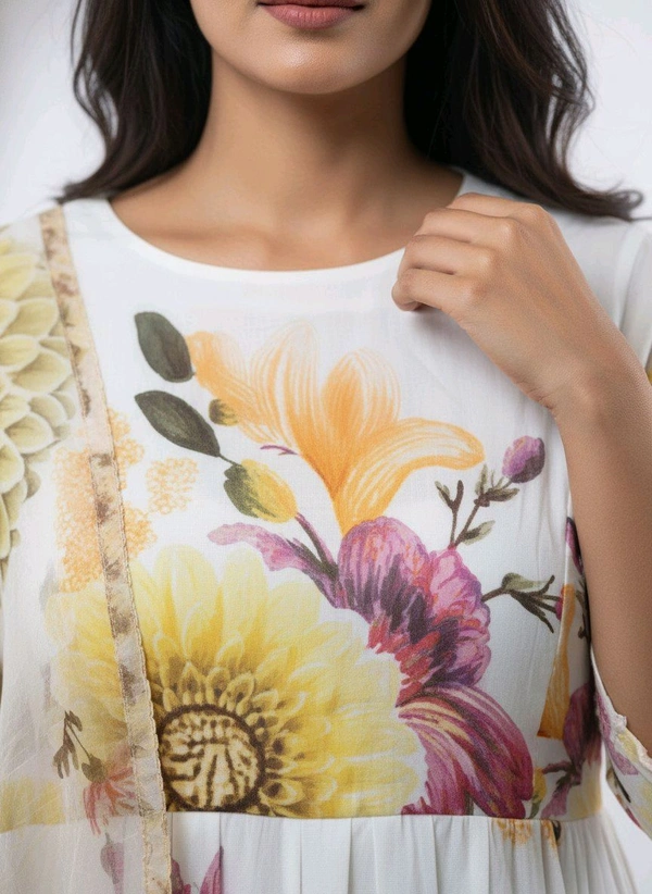 J D 131 Floral Printed Umbrella Top With Shawl White & Yellow - XL