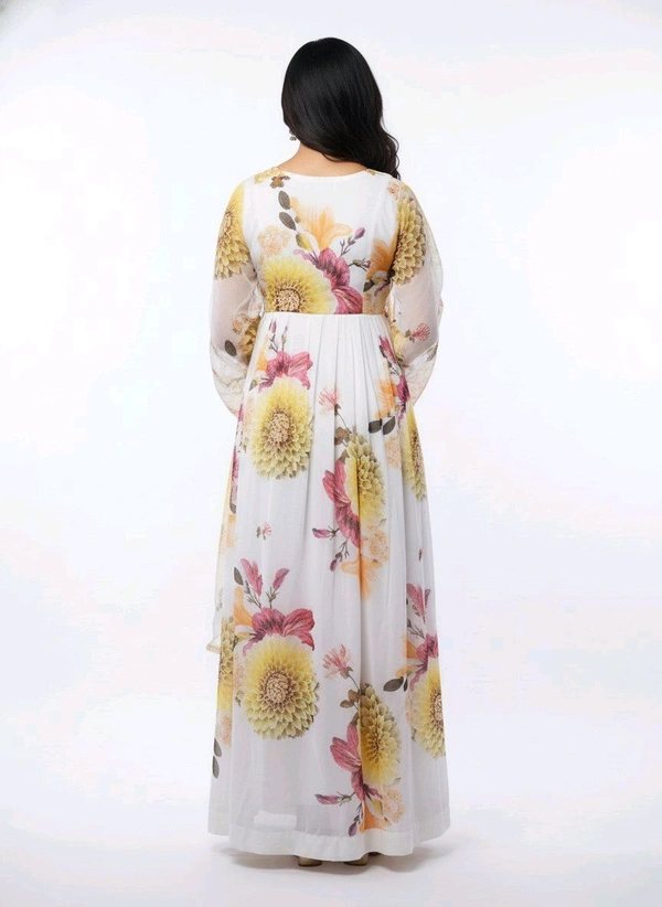 J D 131 Floral Printed Umbrella Top With Shawl White & Yellow - XL