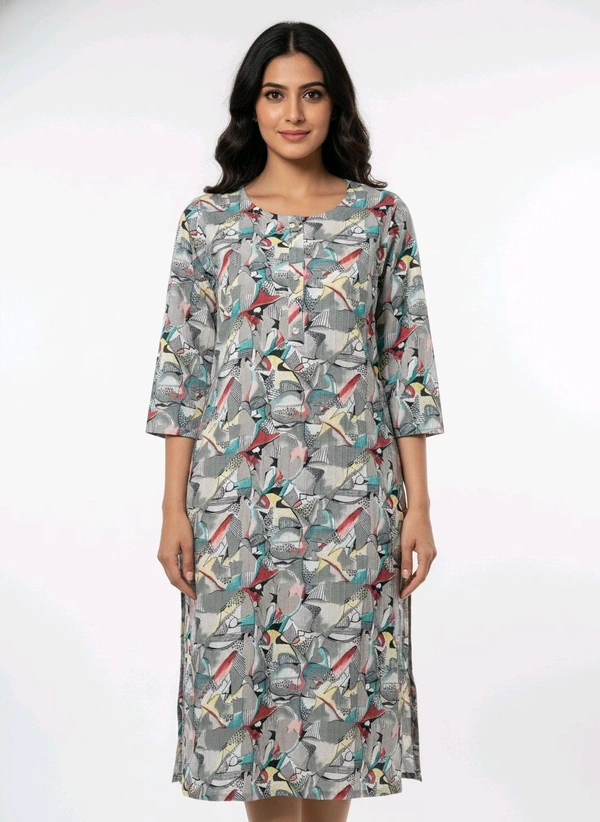 Thrinaiga Floral Printed Popcorn Kurti Grey - L