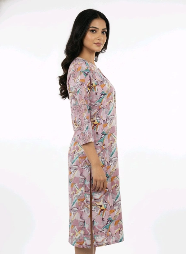 Thrinaiga Floral Printed Popcorn Kurti Baby Pink - M